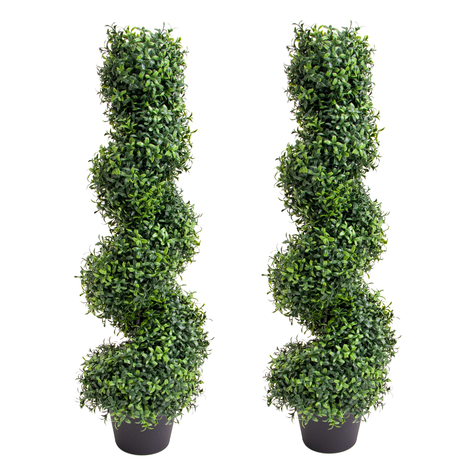 35 Inch Artificial Boxwood Topiary Outdoor Set of 2, Faux Plant Spiral Tree in Pot, All-Year Green Plant for Indoor