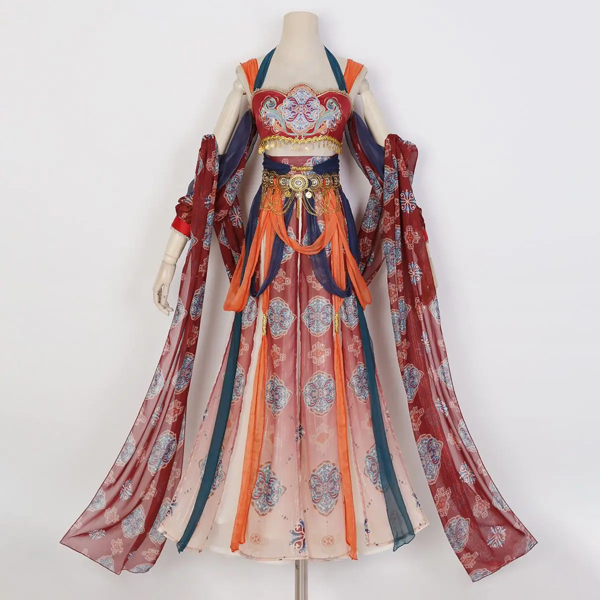 [Dunhuang Flying Sky] Exotic Chinese Elements Printed Fringe Lacing Desert Western Han Costume Set