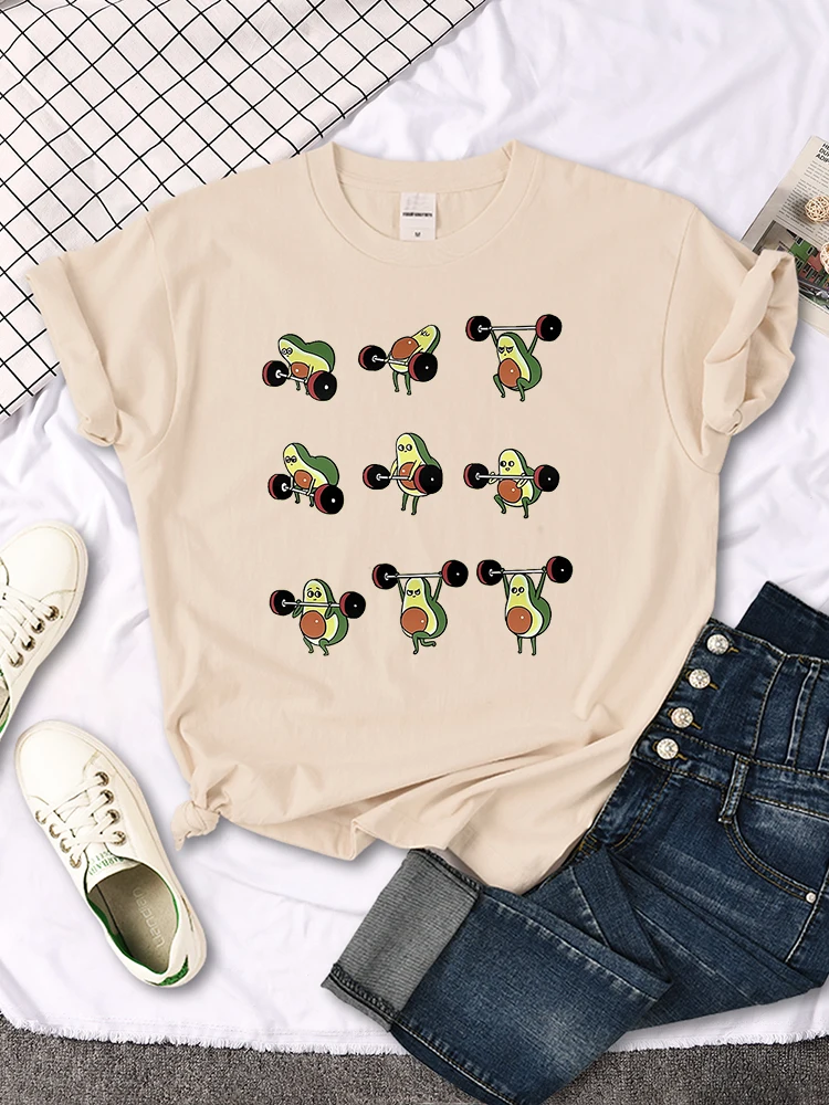 T Shirt Woman Avocado Cartoon Image Weightlifting Tshirt For Women's Harajuku Casual Women T-Shirt Korean Style Hip Hop Clothes