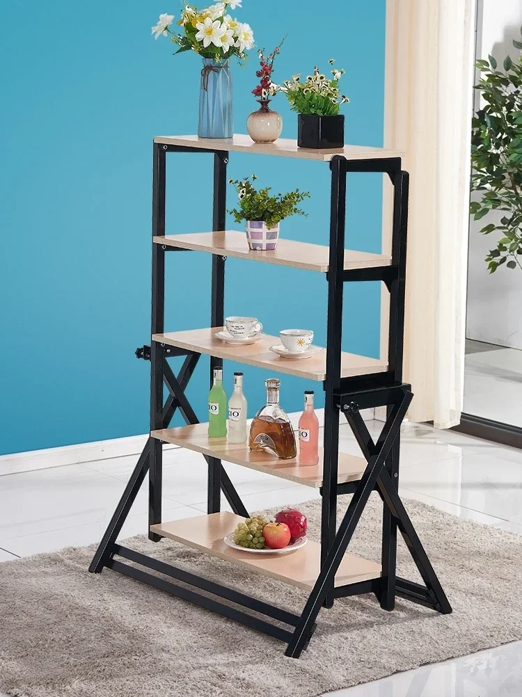 

Deformed table folding dining table multi-functional folding table multi-layer bookshelf balcony shelf movable display flower