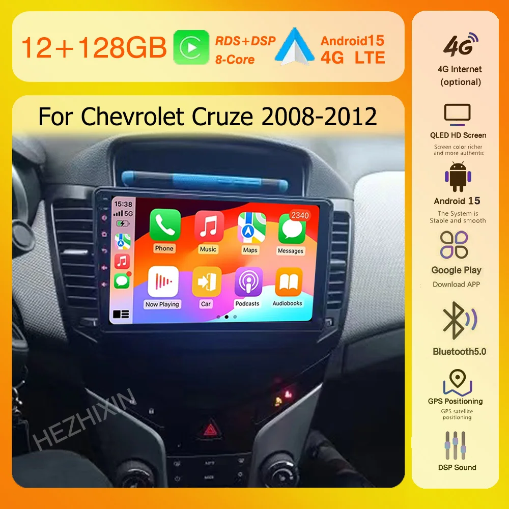 2K QLED 8core Android 15 For Chevrolet Cruze 2008 2009-2014 Car Radio GPS Carplay Auto Multimedia Head Unit DSP Stereo 2 Din