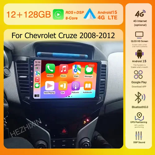 Imagen 1 del producto 2K QLED 8core Android 15 para Chevrolet Cruze 2008 2009-2014 Radio de coche GPS Carplay Auto Unidad principal Multimedia DSP estéreo 2 Din