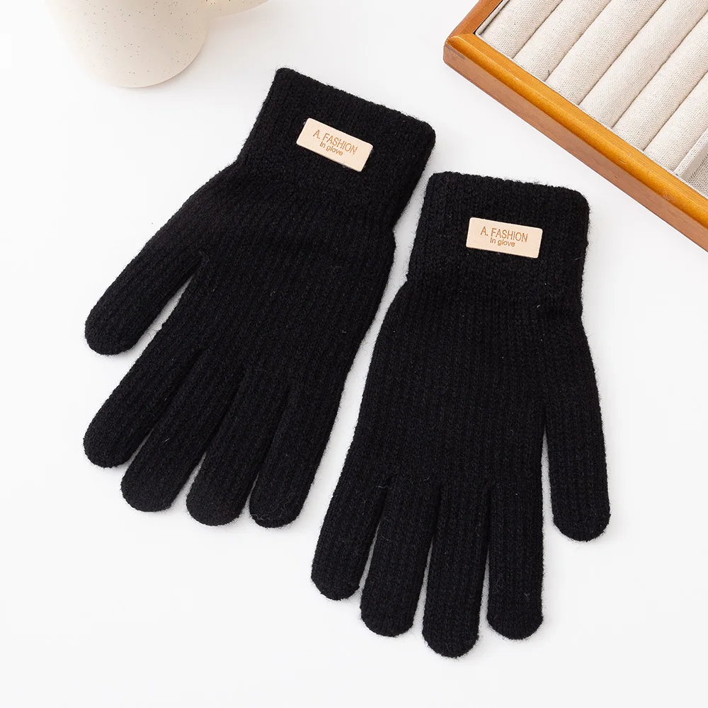 Women's Winter Knit Gloves with Cashmere Blend,Touchscreen Compatible Fingertip Hole Design Warm Soft Outdoor Female Gloves