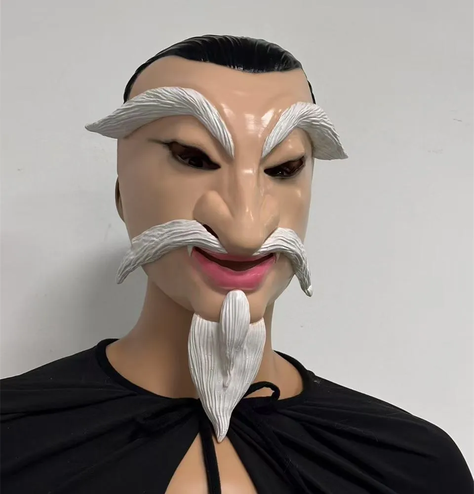 Latex-Maske eines alten Mannes mit weißem Bart und Augenbrauen, realistische menschliche Maske für Erwachsene, Halloween-Maskerade, Karneval, Cosplay-Kostüm-Requisite – Detail 2