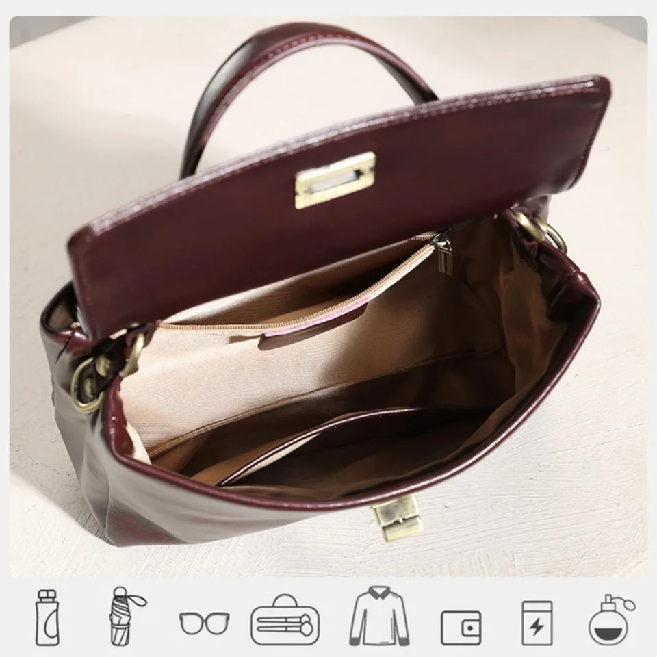 100% Skóra Naturalna Damska Torba na Ramię typu Crossbody, Luksusowa Torba Tote w Stylu Retro, Torba na Ramię do Pracy, Wysoka Jakość