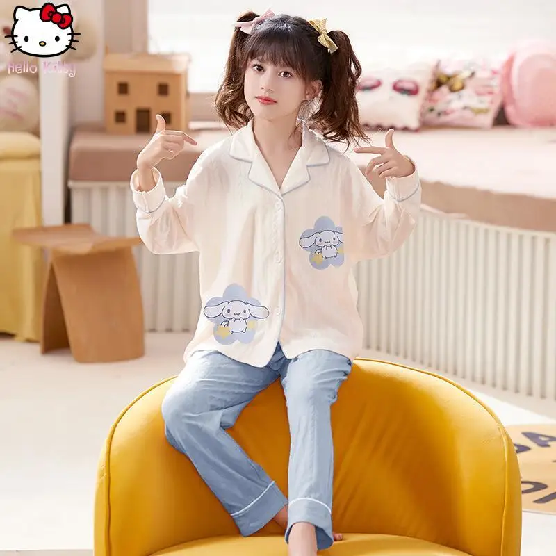 الفتيات الكرتون Pochacco بلايز السراويل منامة مجموعة Kawaii ربيع الخريف جديد أنيمي الجاكار ملابس المنزل الوالدين والطفل قطعتين مجموعة