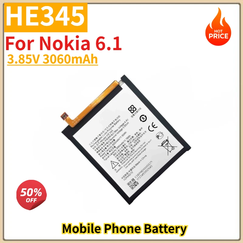 

HE345 High Quality Phone Battery 3.85V 3060mAh For Nokia 6.1 Brand New Replacement Battery