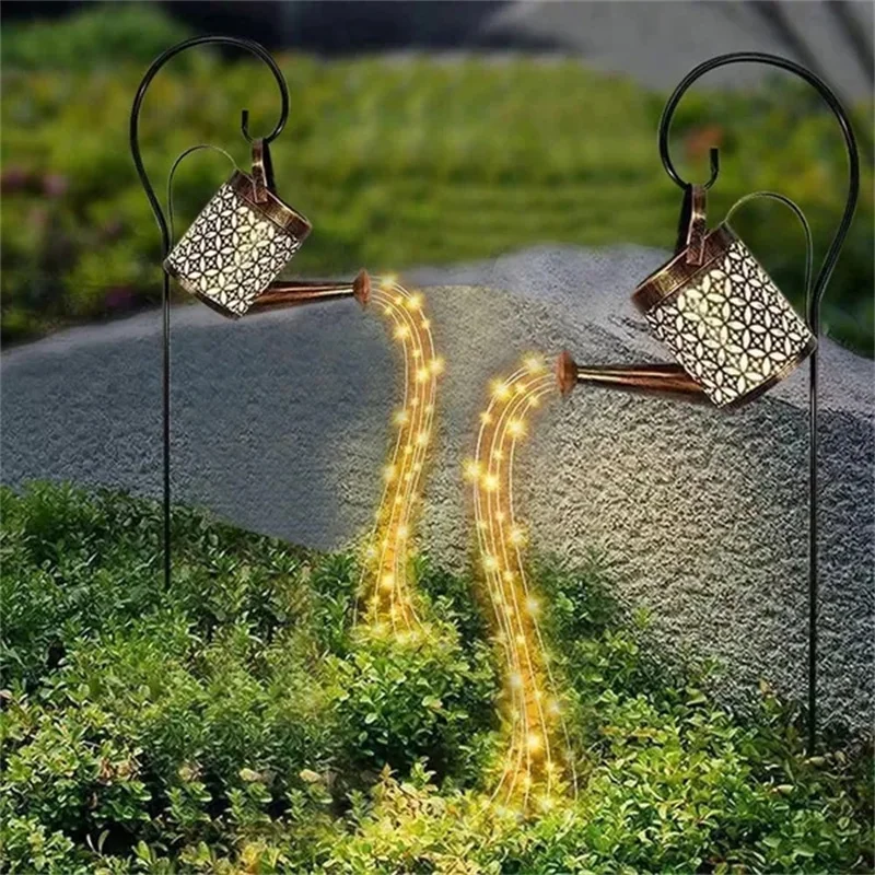 Lámpara de ducha de estrella de hierro forjado hueca, regadera Solar, luz de hadas, decoración de jardín, ducha y luz, decoraciones de patio de