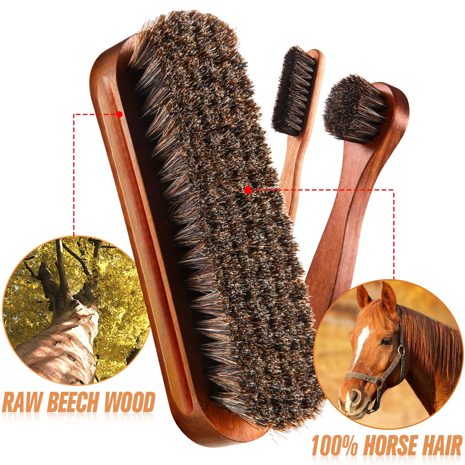 Kit de cepillo de zapatos brillante de crin de caballo, aplicador de pulido, cepillo de cuidado de botas de gamuza, limpieza de detalles interiores