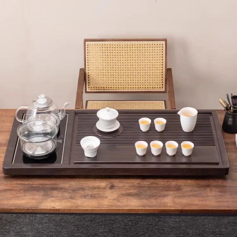 Bamboo Gongfu Tea Tray Chinese Rectangular Large Modern Tea Tray Kitchen Nordic Vintage Rattan bandejas madera Rectangular Tray