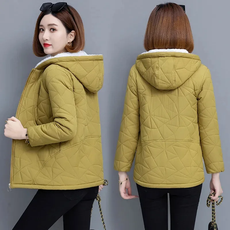 2024 New Winter Jacket Women Parka Fashion Coat Wool Liner Hooded Short Parkas Slim Warm Snow Wear Padded Clothes Overcoat