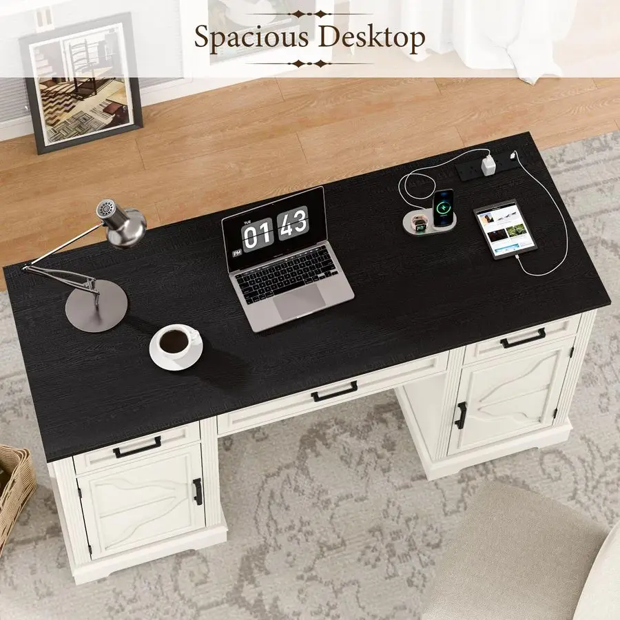 Computer Desk with File Drawer,Rustic Executive Desk with Drawers Wood Office Desk with Ample Storage Drawers,Farmhouse Large H