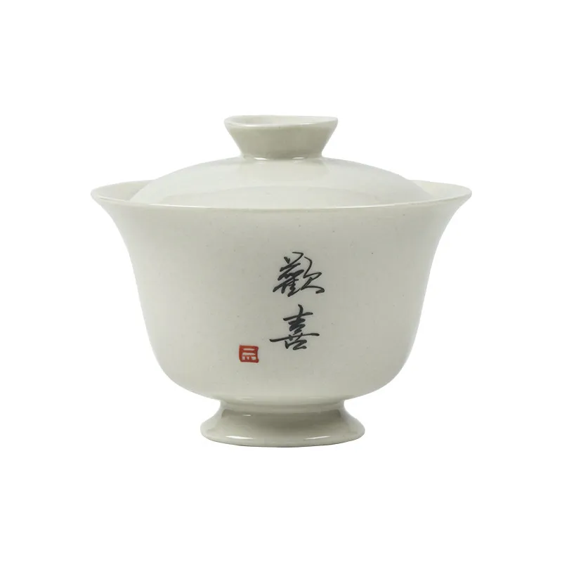 Joy Calligraphy Wood Two Piece Tea Vessel, Covered Infusion Bowl with Heat Guard for Gongfu Brewing and Home Tea Tables