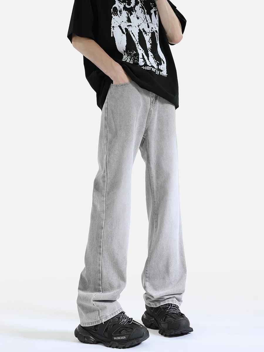 

Эластичные расклешенные джинсы с цементным глазом, мужские летние тонкие модные уличные узкие прямые повседневные брюки с низкой талией на молнии, хлопковые...