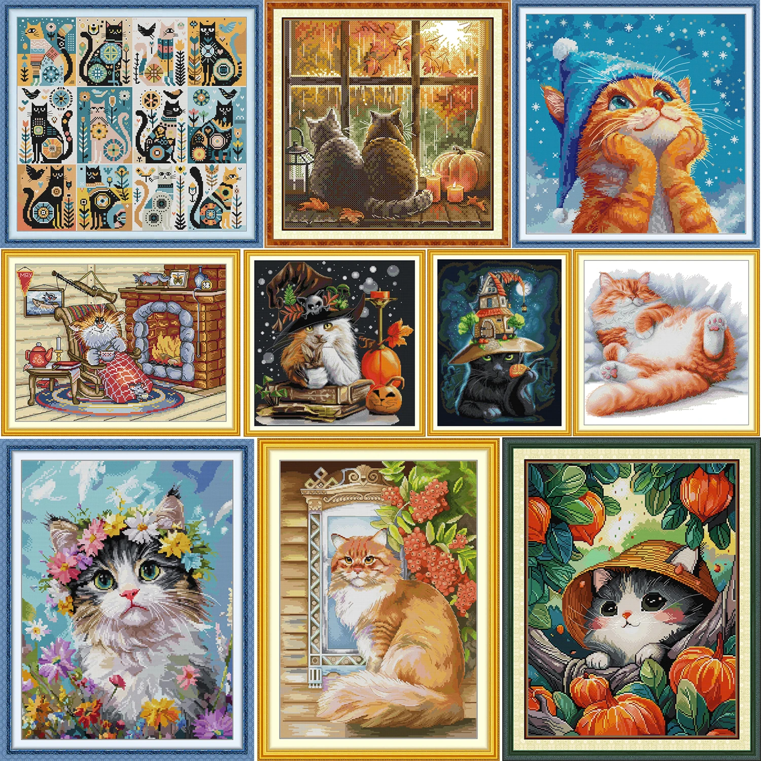 

Набор для вышивки крестом Joy Sunday с предварительной печатью, легкий узор, набор для вышивки из штампованной ткани Аиды-кошка