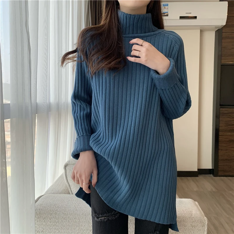 Y2K Turtleneck sweater women\'s spring 2024 new straight tube loose pullover long knitted sweater long sleeve Clothing top Female