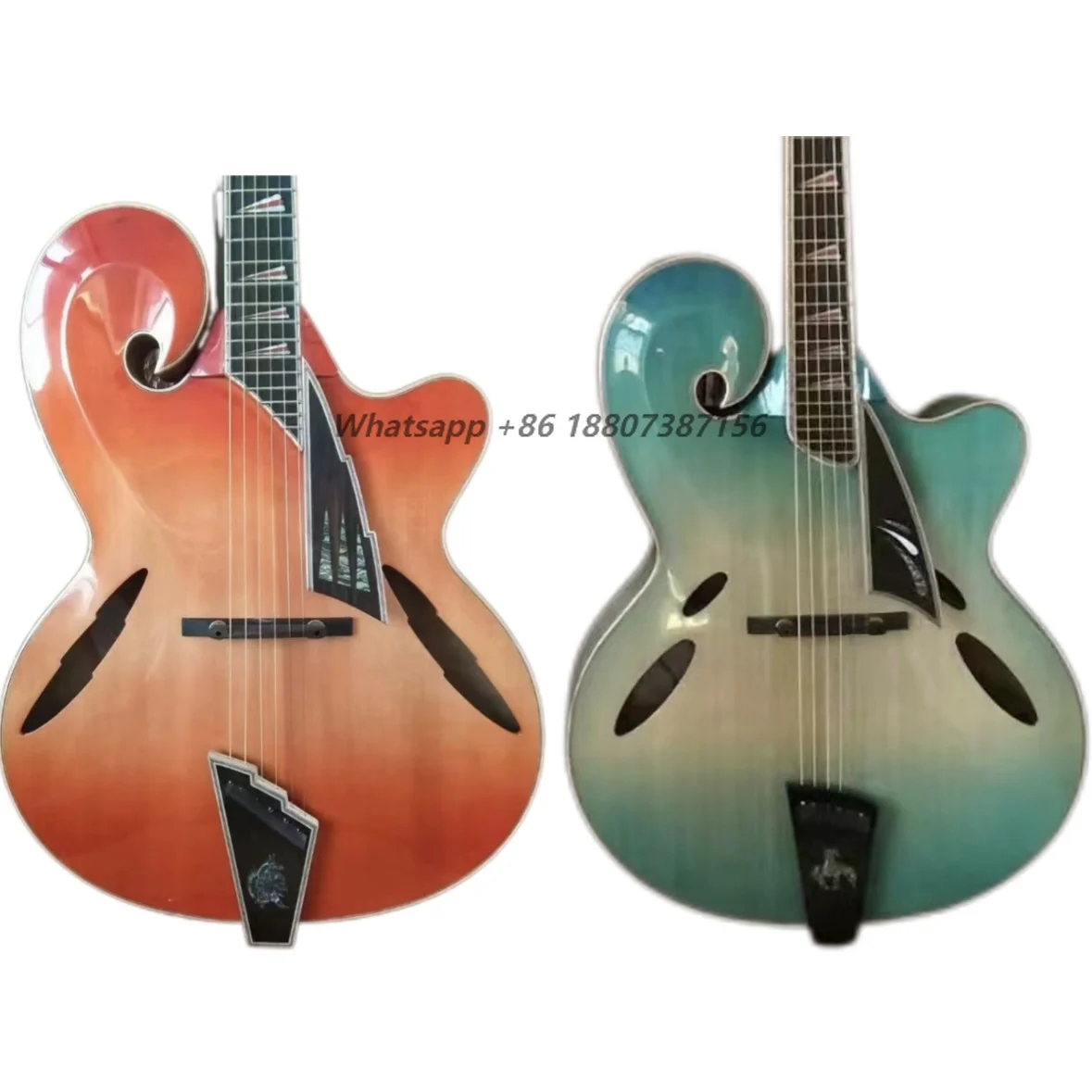 

Акустическая электрогитара Yunzhi Hollow Body Archtop ручной работы с резьбой, из цельного клёна, настраиваемая, джазовая, музыкальный инструмент