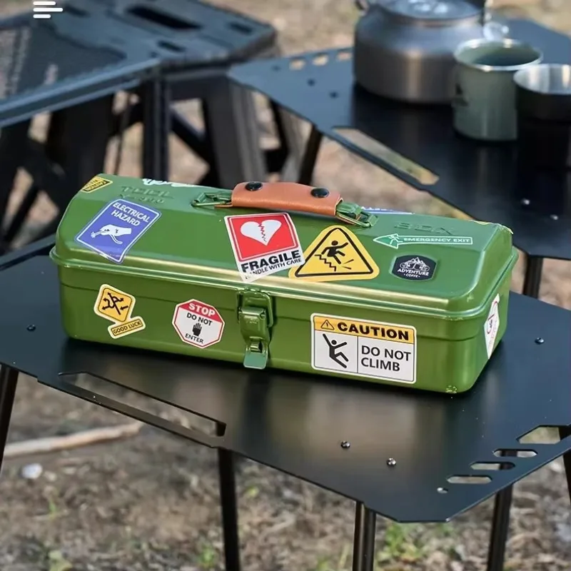 

Portable camping storage green box tin floating design, suitable for outdoor kitchen travel, with food storage function