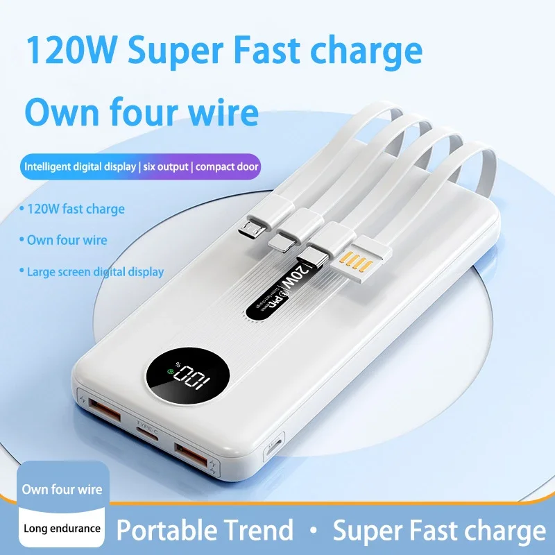 120W mobiele powerbank Ultrasnel opladen Digitaal display Batterij Grote capaciteit Geschikt voor iPhone Samsung Huawei Xiaomi