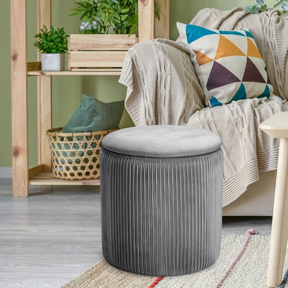 Grey Modern Multifunctional Household Pleated Storage Ottoman