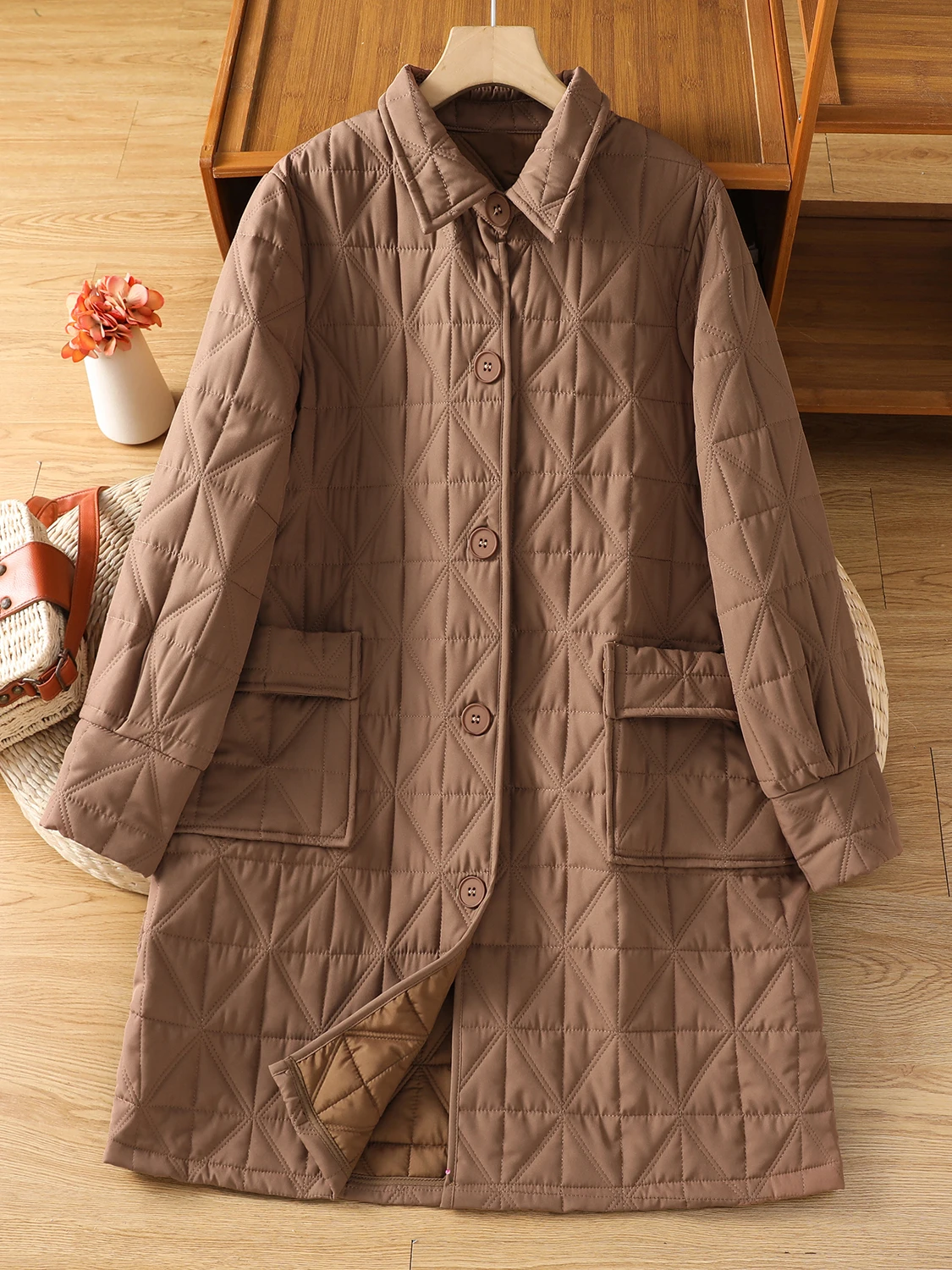 

Faionable Quilted Cotton Jaet Lightweight Casual Loose Women's Winter Coat Warm Mid-Length Cotton Clothing