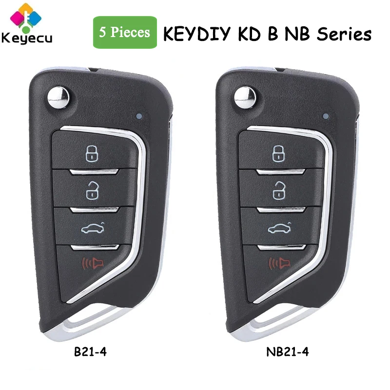 

KEYECU 5 Pieces KEYDIY B NB Series B21-4 NB21-4 KD Universal Remote Car Key - 4 Buttons - for KD900 URG200 KD900+ Mini KD KD-X2