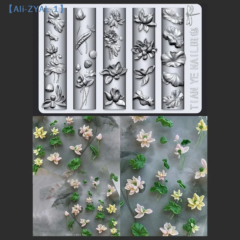 【ZYAL-1】Blumen-Serie 3D Gebogene Nagelform Maiglöckchen Lotusblume DIY Hochtransparente Nagelvorlagen Nagelform