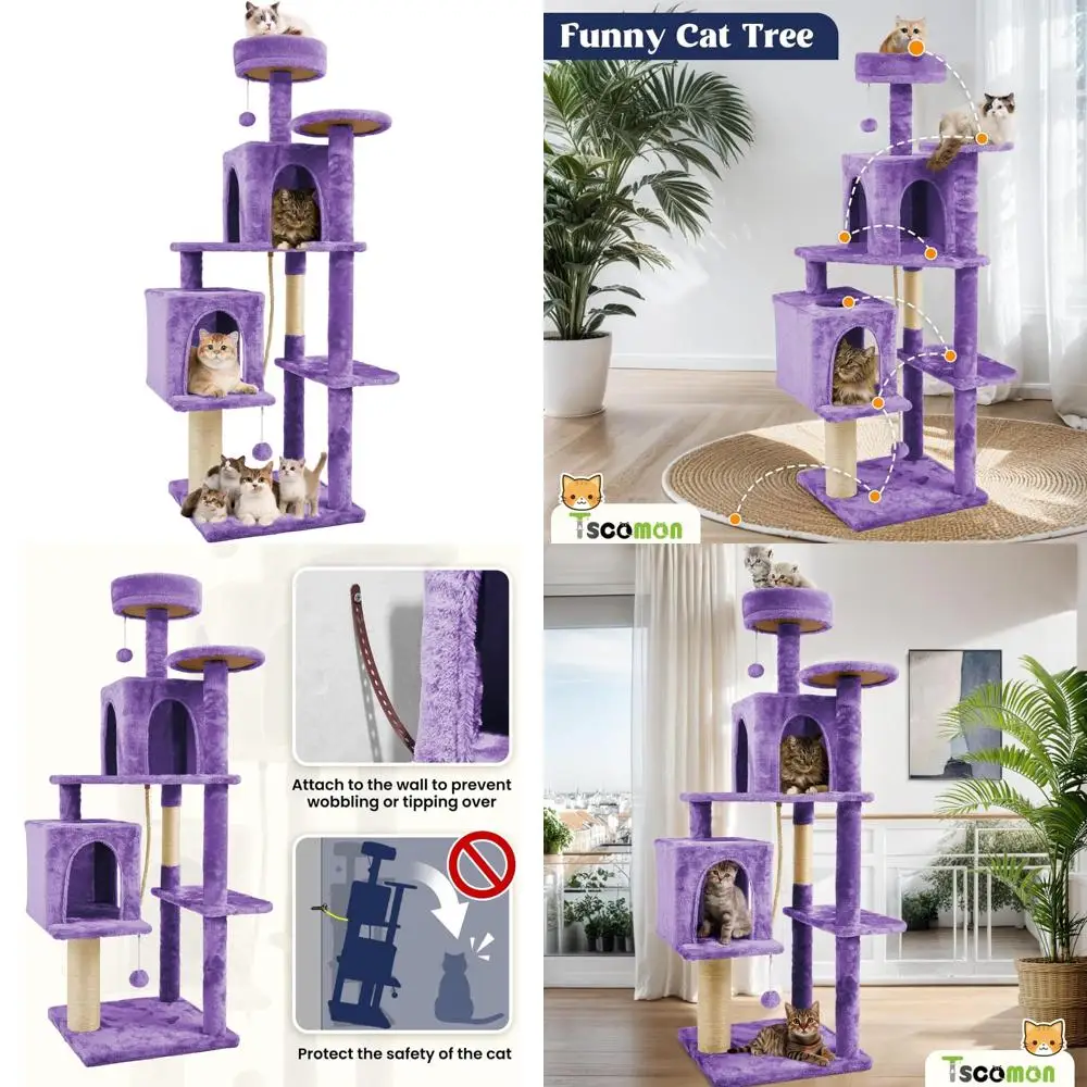 

Домашняя кошачья башня с плюшевым многоуровневым штырем для лазанья и когтеточками для больших кошек