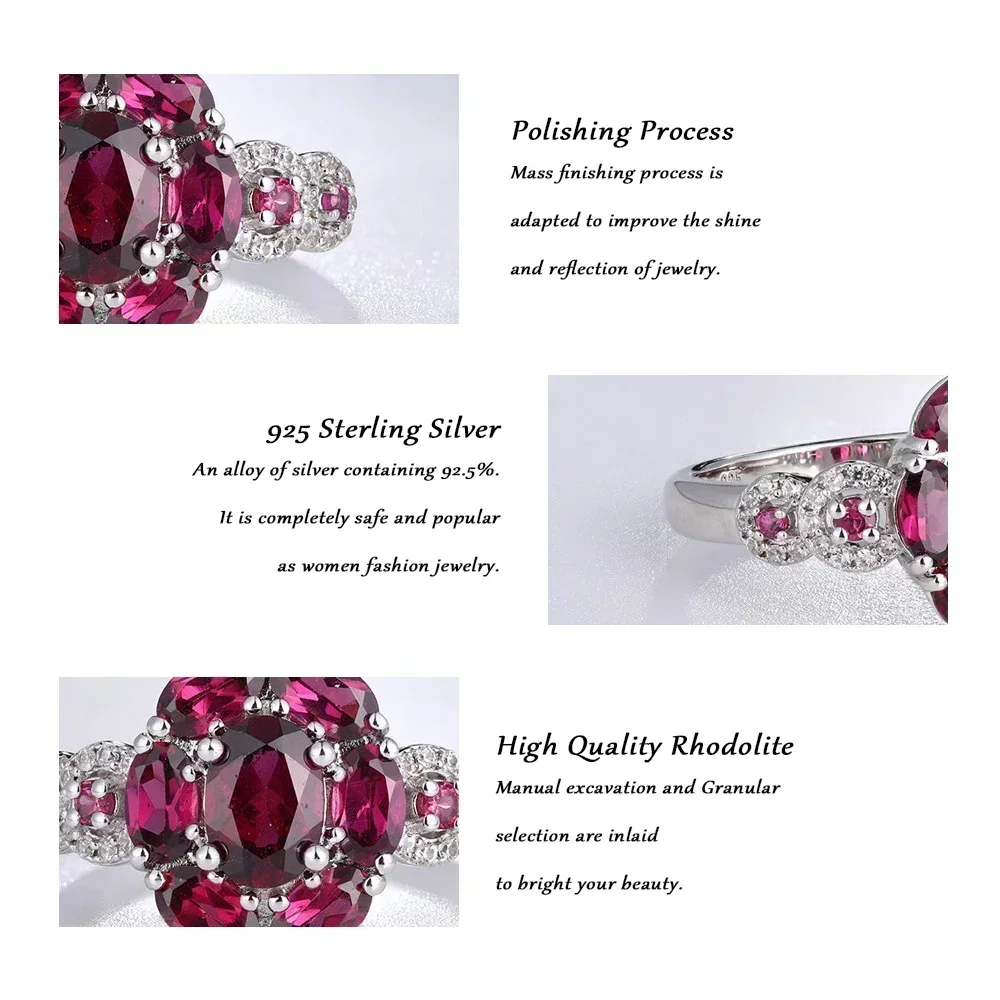 GZ ZONGFA Natural Gemstone 3 Carats Purple Rhodolite Garnet Halo Rings 925 Sterling Silver Slide Fine Jewelry Eternity for Women