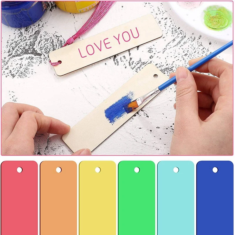 36 PCS Blank Wood Bookmarks And Tassels Rectangle Book Mark For Kids Painting Production Home DIY Craft Decorate