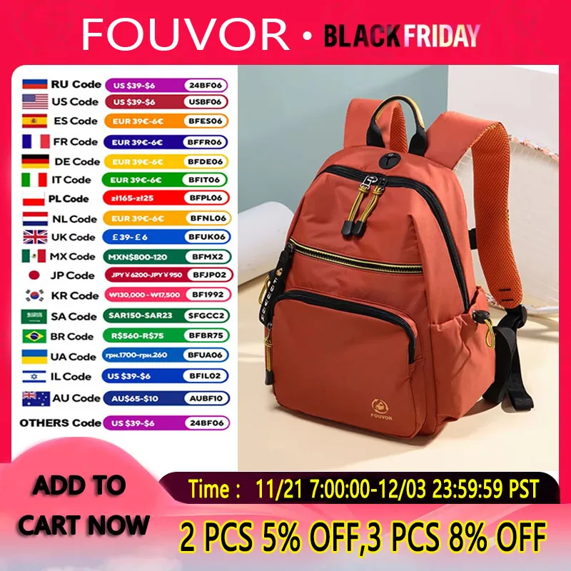 Fouvor Student Backpack for Women 2024 Large Capacity Shoulders bags Multiple Pockets Waterproof High Quality Knapsack 2930-08