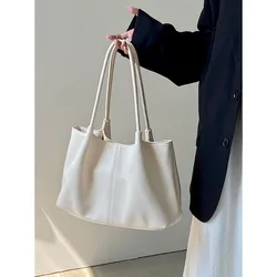 New women's high quality white shoulder bag summer simple large capacity can put A4 paper tote bag for commuting class handbag