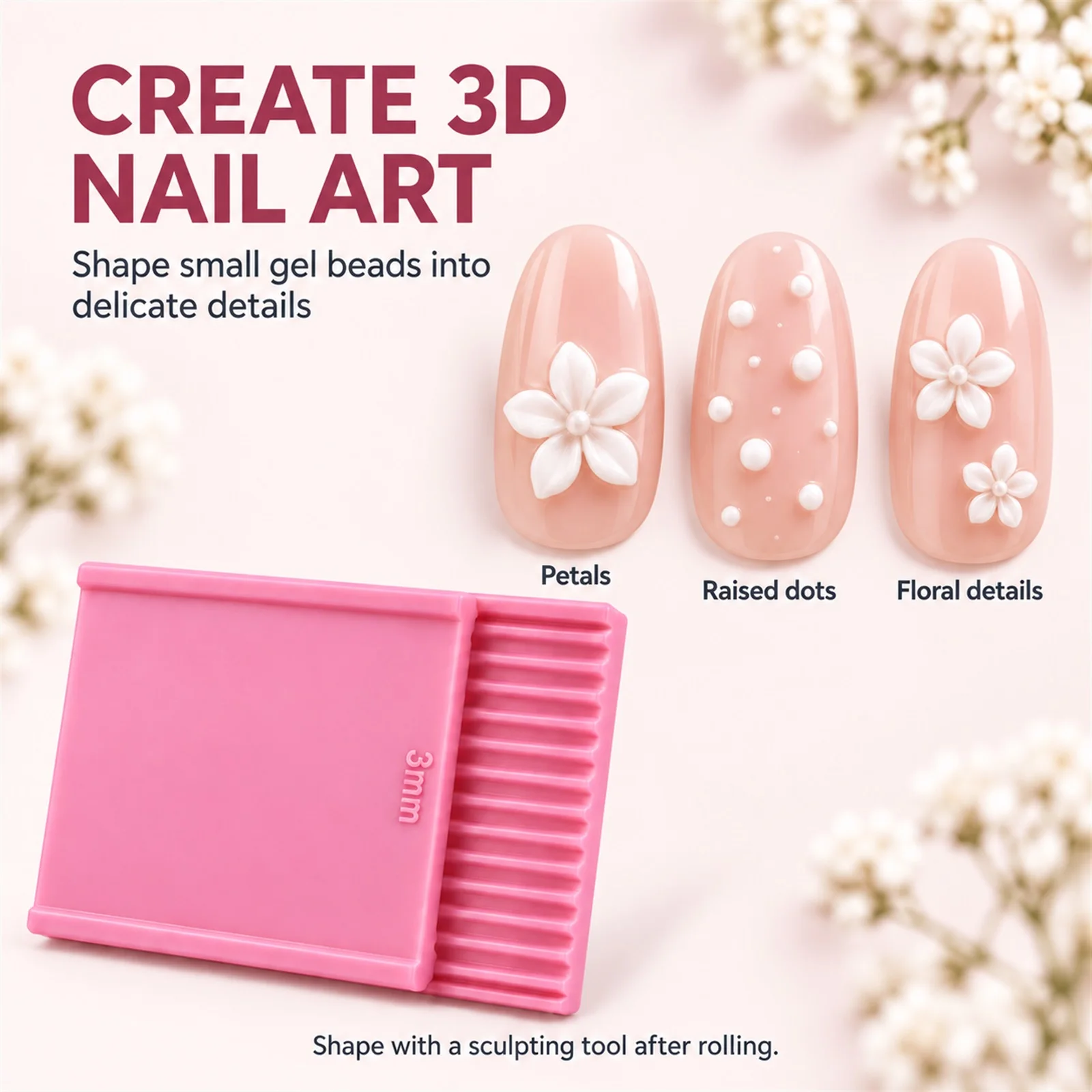 1pcs 3D Gel Bead Rolling Plate,Nail Art 3mm Channel Gel Ball Maker Tool,DIY Nail Sculpting Plate For Nail Polymer Clay Handmade