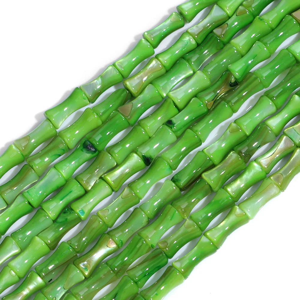 New Natural Green Bamboo Shape Shell Beads Freshwater Loose Spacer Beaded Mother of Pearl Shell Bead for Making Jewelry Beadwork