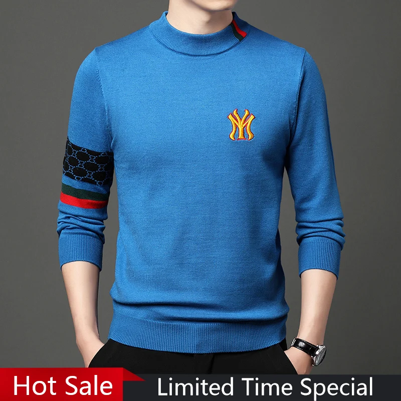 Fashion New 2023 Autumn Winter Casual Embroidery Knitted Sweaters Pullovers Designer O-neck Warm Jumper Men Clothing Ropa Hombre