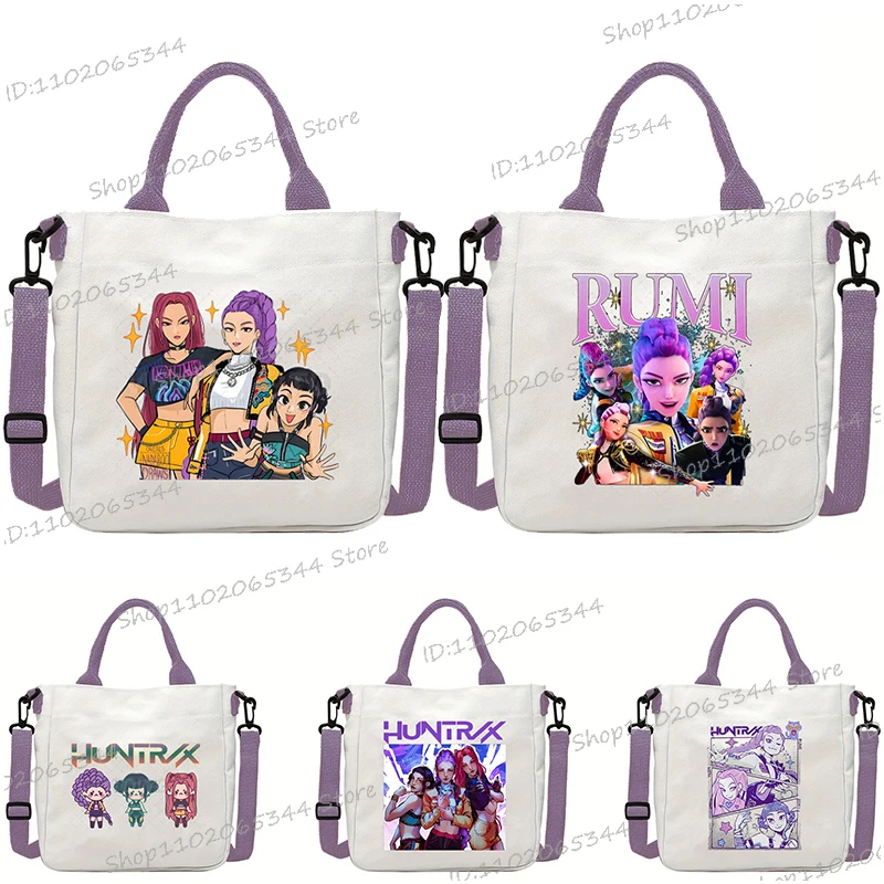 

KPop Demon Hunters Anime Canvas Crossbody Bag Teen Boys Girls Square Handbag Korean Ulzzang Messenger Shoulder Packet