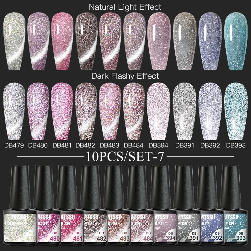 Mtssii Gel Nagellak Set 10Pcs Fluorescerende Reflecterende Semi Permanente Gel Hybrid Varnish Base Top Coat Nail Art Nail polish Kit