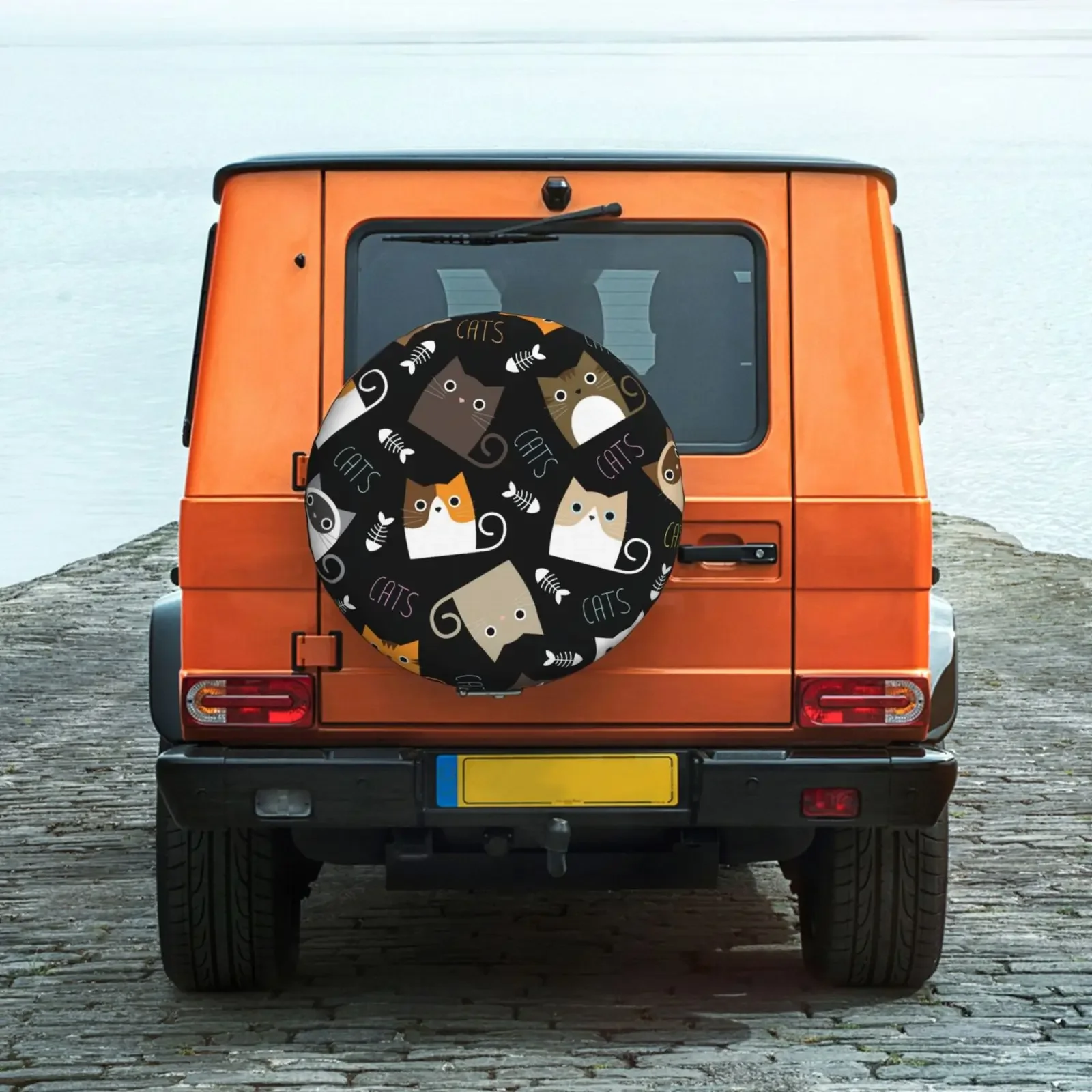 Cute Cats Pattern Spare Tire Cover Universal 4x4 SUV Wheel Protector 14 15 16 17 Inch