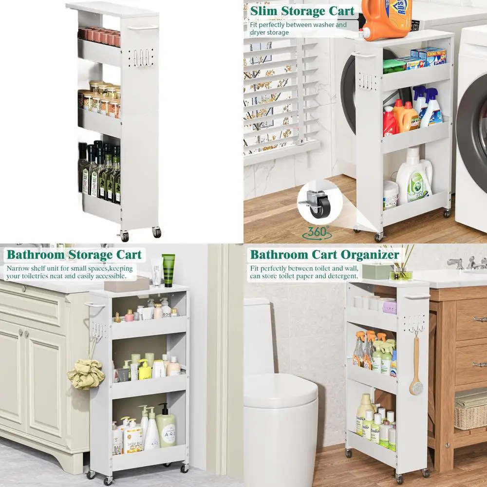 

4-уровневая кухонная тележка на колесиках с узким дизайном для небольших помещений, мобильная металлическая универсальная полка на колесах, белая