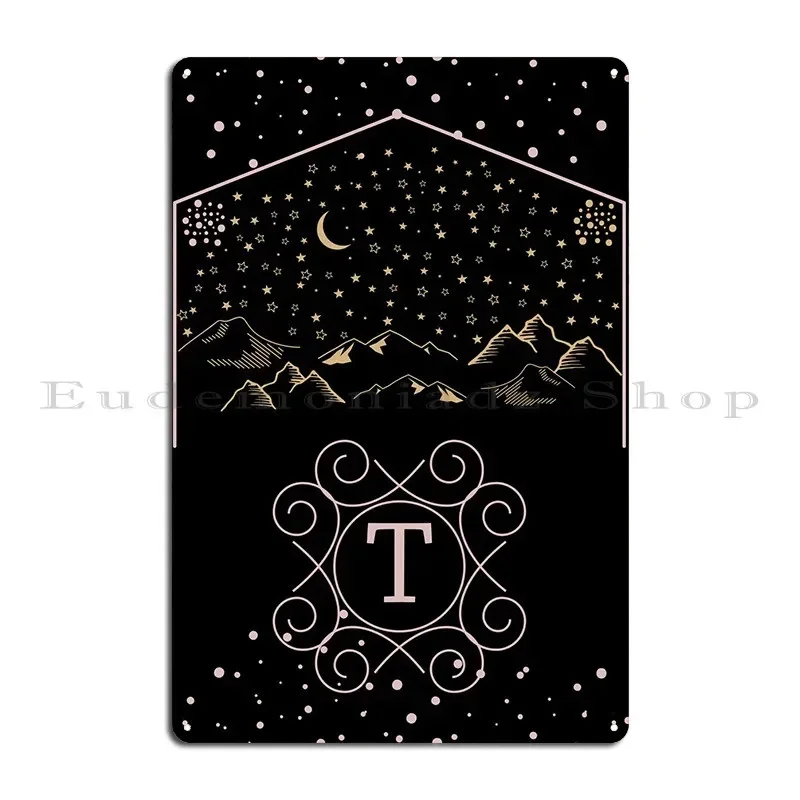 Starry Night Monogram T Metal Sign Designing Designing Garage Garage Vintage Tin Sign Poster