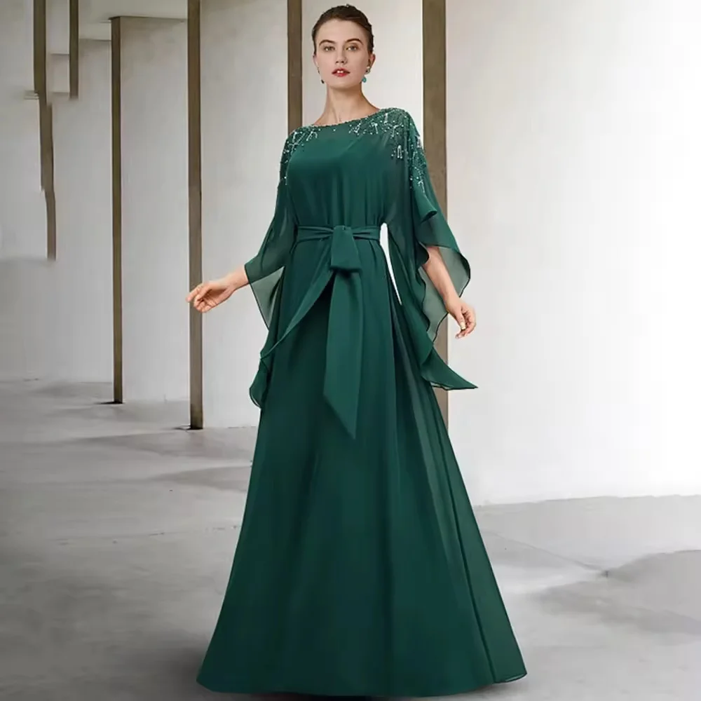 

Customized Dark Green Mother of The Bride Dress Plus Size Puffy Half Sleeve Maxi Evening Dresses Wedding Guest Gown