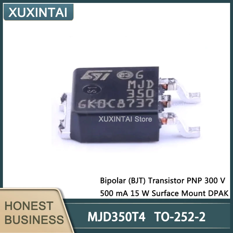 10Pcs/Lot New Original   MJD350T4  MJD350  Bipolar (BJT) Transistor PNP 300 V 500 mA 15 W Surface Mount DPAK