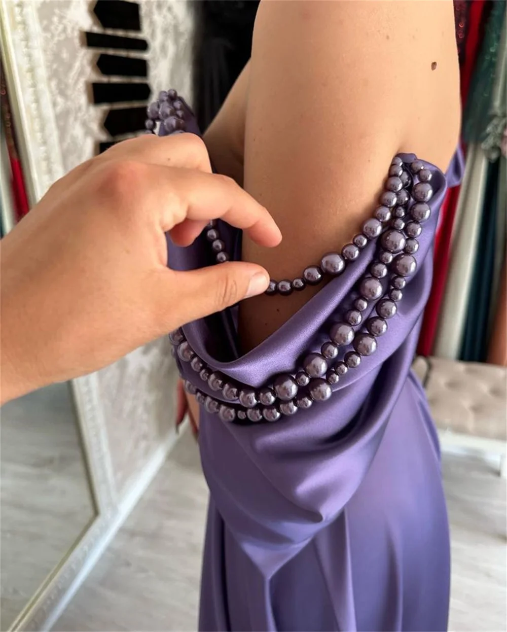 Amanda Purple Off Shoulder vestidos de noche Satin Floor-Length Prom Dresses Elegant Sleeveless Side Split Formal Evening 2024