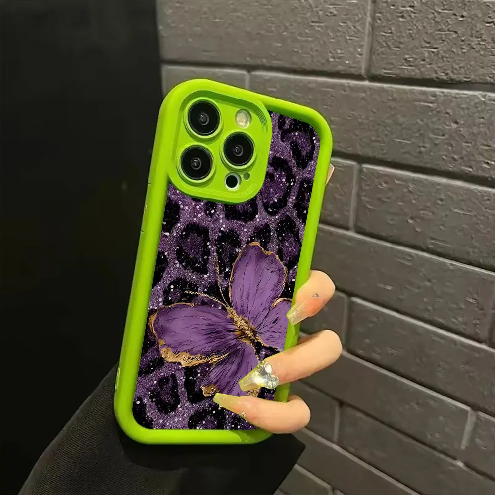 Funda de Silicona para iPhone 18 17 16 13 12 11 15 14 Pro Xs Max Mini 8 7 Plus XR 17e 16e X con Estampado de Mariposa y Leopardo, Antigolpes