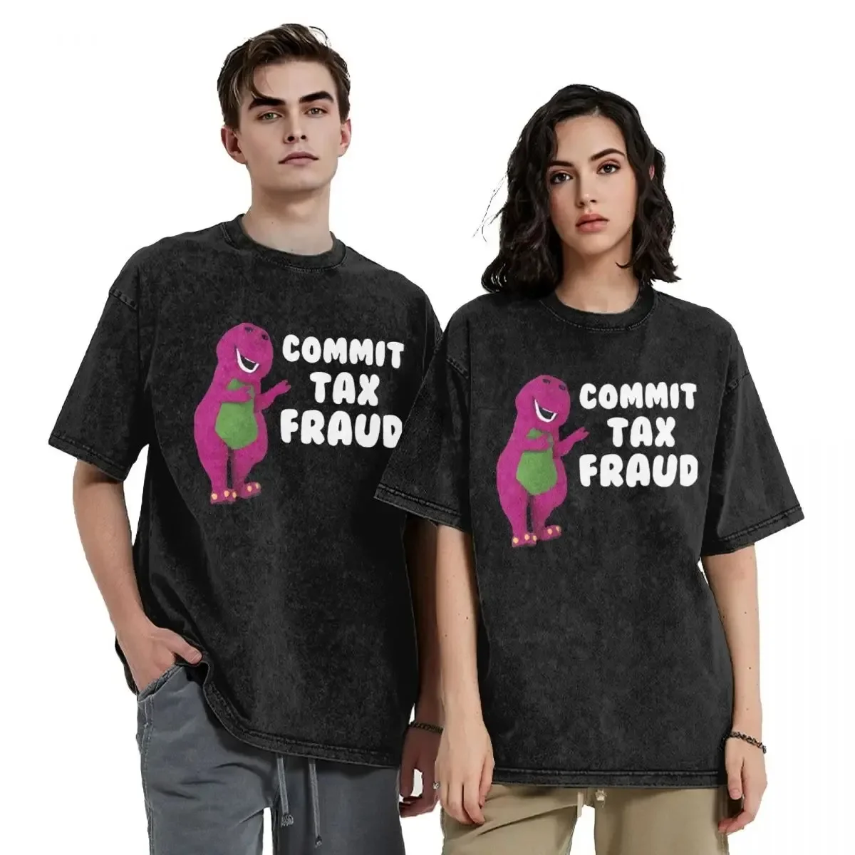 Commit Tax Fraud Funny Washed T Shirts Streetwear Hip Hop Retro T-Shirts Tees Tops for Men Women Short Sleeve Harajuku Printed