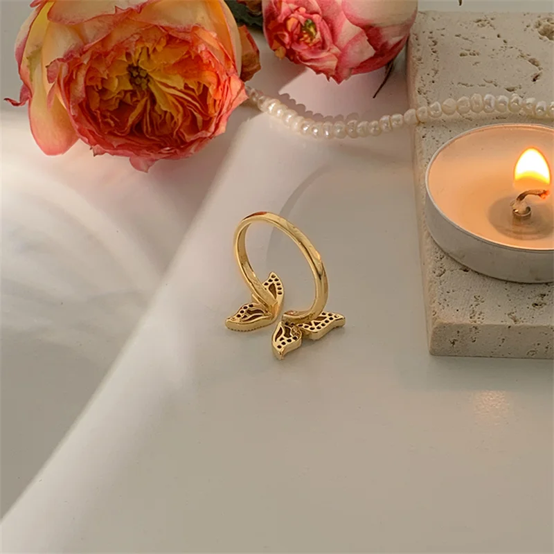 Gothic Crystal Butterfly Rings For Women Gold Color Insect Open Rings Adjustable Wedding Ring 2024 Trend Aesthetic Jewelry Gift