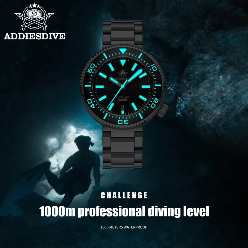 ADDIESDIVE-Relógio de pulso mecânico masculino, Sapphire automático, luminoso, aço inoxidável, BGW9, NH35, 1000m