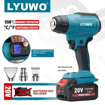 LYUWO 18V Heat Gun Shrink Wrapping Tool Heteluchtpistool Luchtdroger Solderen Thermische Blower met LED-display, Alleen gereedschap, Geen batterij