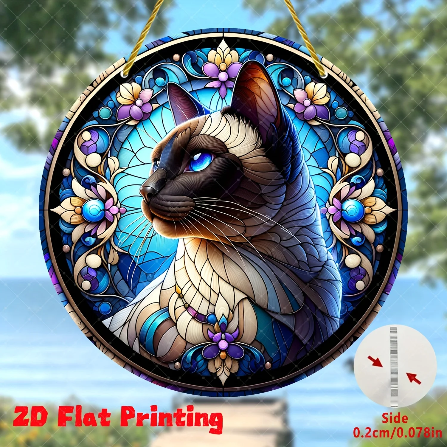 2D Flat, 2D Flat Printing, 1pc cute cat, (7.9in * 7.9in), suncatcher, acrylic sign, window hanging, round sign, wreath decoratio