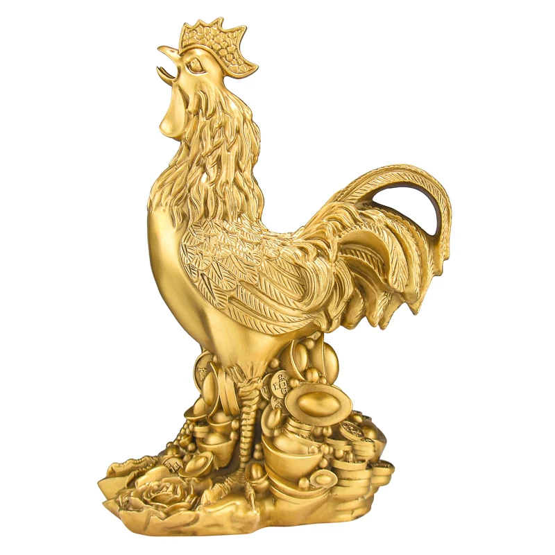 Gold ingot copper rooster ornament decoration